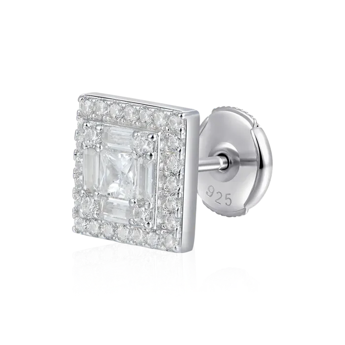 aporro Earrings Womens Square Baguette Mix Halo Stud Earrings Pair