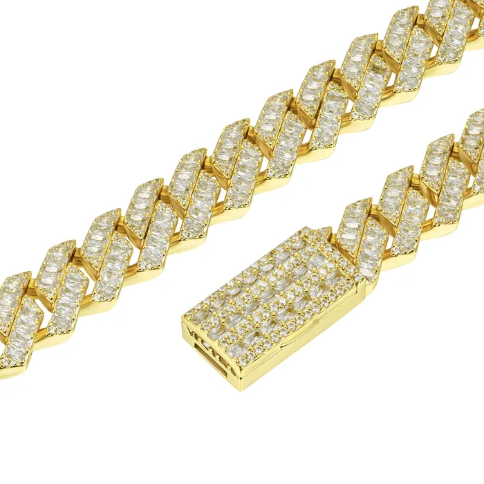aporro Emerald Cut Prong Cuban Link Chain Necklaces