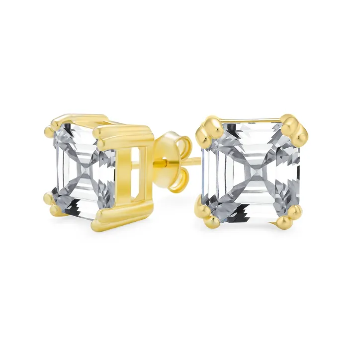 Asscher Cut CZ Stud Earrings in Gold Sterling Silver Multiple Sizes Available BlingJewelry Wholesale Earrings Asscher Cut CZ Stud Earrings in Gold Sterling Silver Multiple Sizes Available BlingJewelry Wholesale Earrings