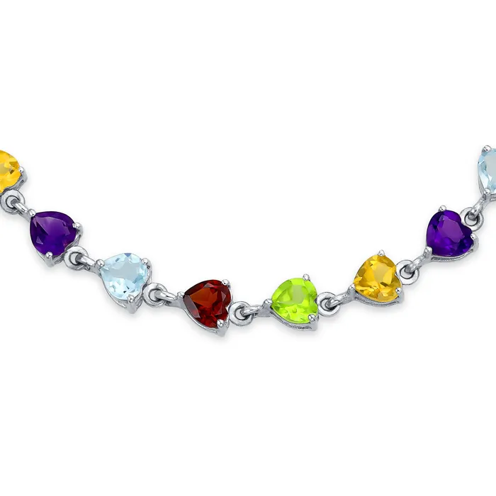 BlingJewelry Wholesale Bracelets Natural Multicolor Gemstone Heart Tennis Bracelet Sterling Silver 7 Inch