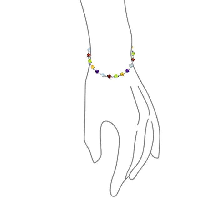 BlingJewelry Wholesale Bracelets Natural Multicolor Gemstone Heart Tennis Bracelet Sterling Silver 7 Inch