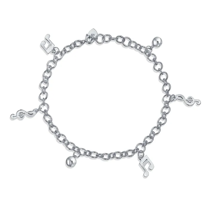 BlingJewelry Wholesale Dangling Bells Clef Music Notes Anklet Ankle Bracelet for Musicians Silver Bracelets
