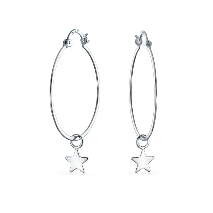 BlingJewelry Wholesale Earrings American Patriotic Star Hoop Huggie Earrings with Removable Charm Sterling Silver BlingJewelry Wholesale Earrings American Patriotic Star Hoop Huggie Earrings with Removable Charm Sterling Silver