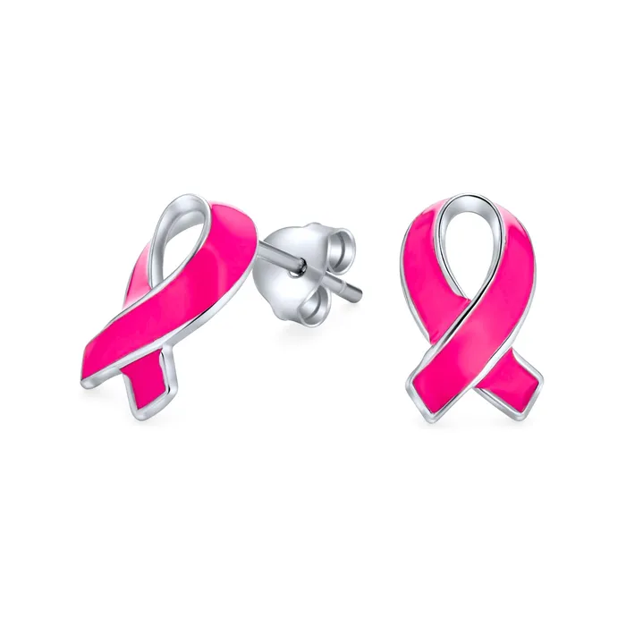 BlingJewelry Wholesale Earrings Breast Cancer Awareness Pink Ribbon Stud Earrings in Sterling Silver Enamel BlingJewelry Wholesale Earrings Breast Cancer Awareness Pink Ribbon Stud Earrings in Sterling Silver Enamel