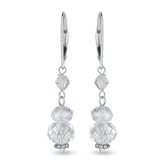 BlingJewelry Wholesale Earrings Bridal Clear Rondelle Crystal Dangle Earrings Sterling Silver Lever Back