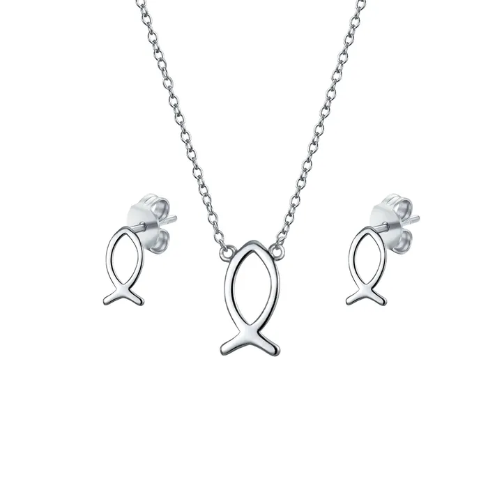 BlingJewelry Wholesale Earrings Dainty Ichthys Pendant Necklace Stud Earrings Sterling Silver Jewelry Set BlingJewelry Wholesale Earrings Dainty Ichthys Pendant Necklace Stud Earrings Sterling Silver Jewelry Set