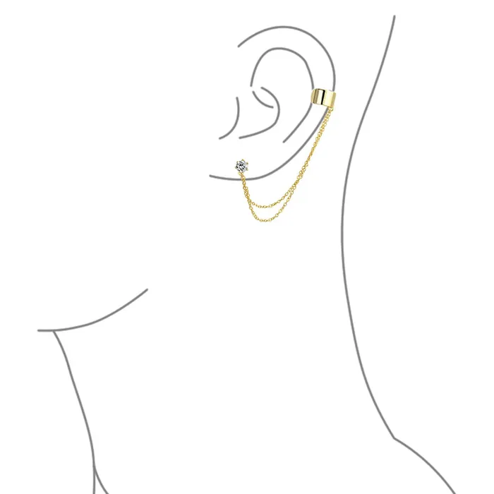 BlingJewelry Wholesale Earrings Geometric Ear Cuff Cartilage with Chains CZ Stud 14K Gold Plated Silver BlingJewelry Wholesale Earrings Geometric Ear Cuff Cartilage with Chains CZ Stud 14K Gold Plated Silver