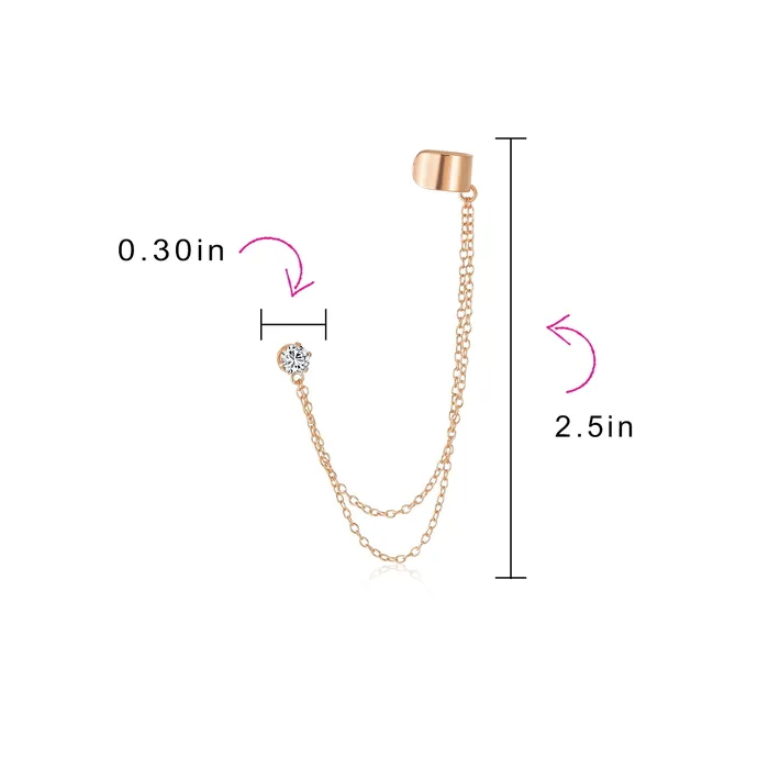 BlingJewelry Wholesale Earrings Geometric Ear Cuff Cartilage with Chains CZ Stud 14K Gold Plated Silver BlingJewelry Wholesale Earrings Geometric Ear Cuff Cartilage with Chains CZ Stud 14K Gold Plated Silver