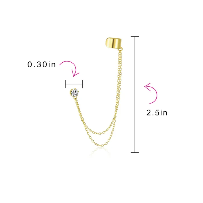 BlingJewelry Wholesale Earrings Geometric Ear Cuff Cartilage with Chains CZ Stud 14K Gold Plated Silver BlingJewelry Wholesale Earrings Geometric Ear Cuff Cartilage with Chains CZ Stud 14K Gold Plated Silver