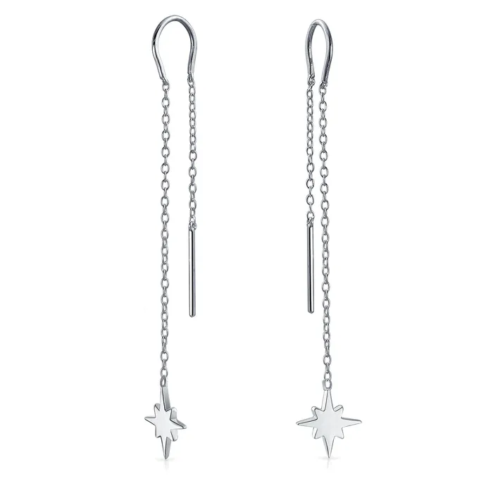 BlingJewelry Wholesale Earrings Minimalist Celestial Dangle Earrings North Star Threader in Sterling Silver BlingJewelry Wholesale Earrings Minimalist Celestial Dangle Earrings North Star Threader in Sterling Silver