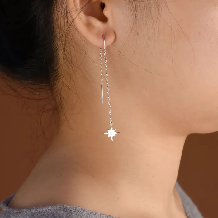 BlingJewelry Wholesale Earrings Minimalist Celestial Dangle Earrings North Star Threader in Sterling Silver BlingJewelry Wholesale Earrings Minimalist Celestial Dangle Earrings North Star Threader in Sterling Silver