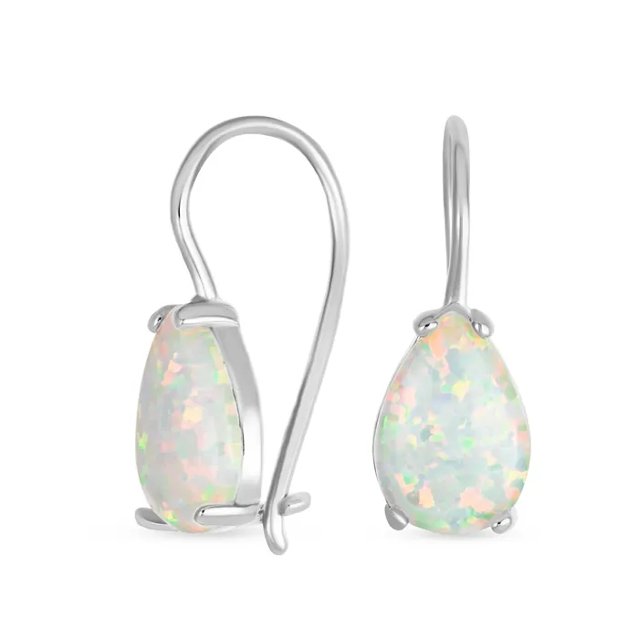 BlingJewelry Wholesale Earrings Orange White Teardrop Opal Drop Earrings Gold Plated Silver Fish Hook