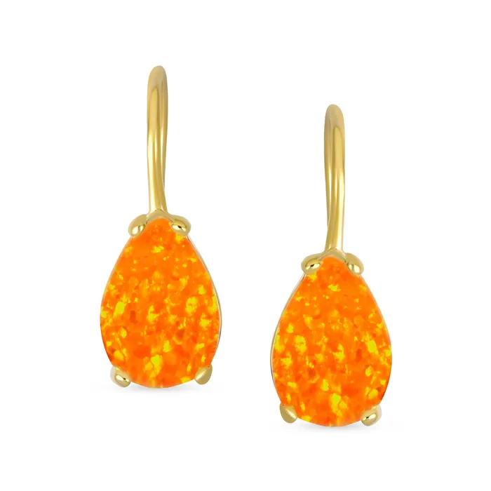 BlingJewelry Wholesale Earrings Orange White Teardrop Opal Drop Earrings Gold Plated Silver Fish Hook