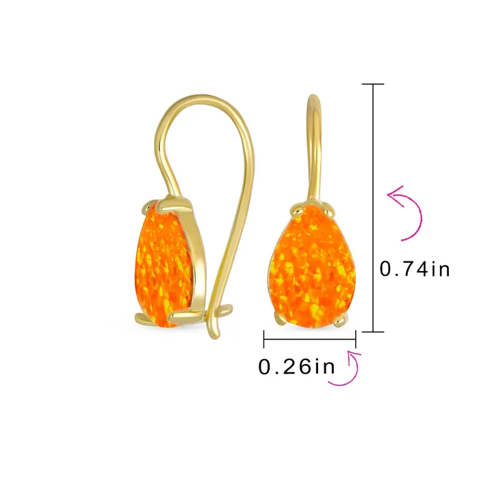 BlingJewelry Wholesale Earrings Orange White Teardrop Opal Drop Earrings Gold Plated Silver Fish Hook