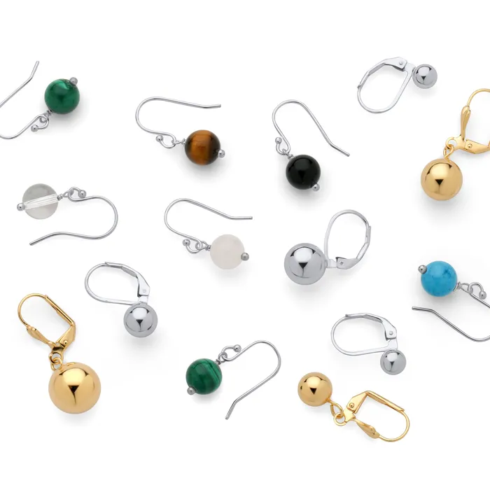 BlingJewelry Wholesale Earrings Simple Gemstone 8MM Bead Drop Ball Earrings Sterling Silver Birthstones Colors
