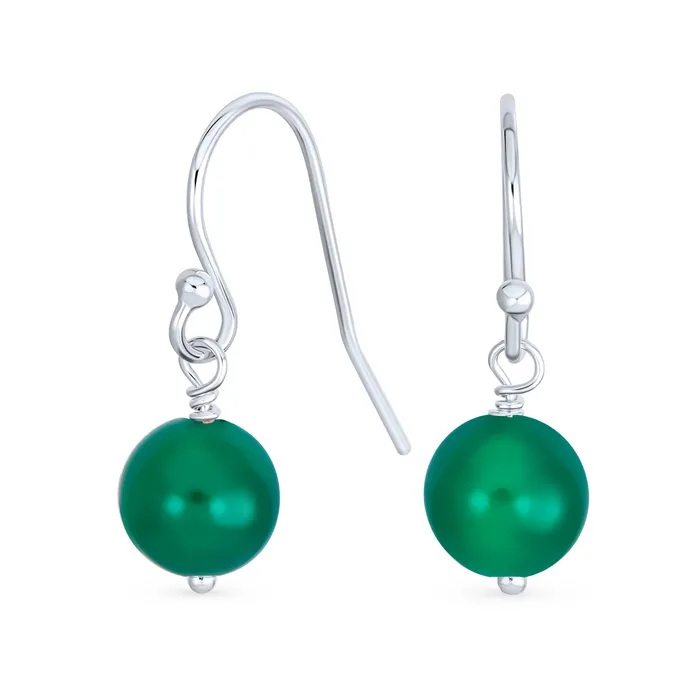 BlingJewelry Wholesale Earrings Simple Gemstone 8MM Bead Drop Ball Earrings Sterling Silver Birthstones Colors