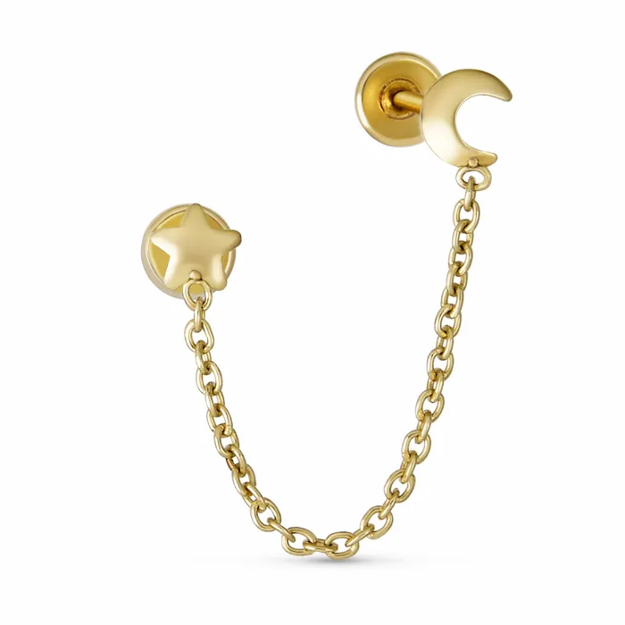 BlingJewelry Wholesale Earrings Unisex 10K Gold Ear Cuff Cartilage Double Piercing Chain Moon Star Earring BlingJewelry Wholesale Earrings Unisex 10K Gold Ear Cuff Cartilage Double Piercing Chain Moon Star Earring