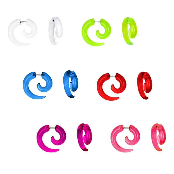 BlingJewelry Wholesale Earrings Unisex Spiral Tribal Ear Plug Taper Earrings Set 6 Pcs Various Colors