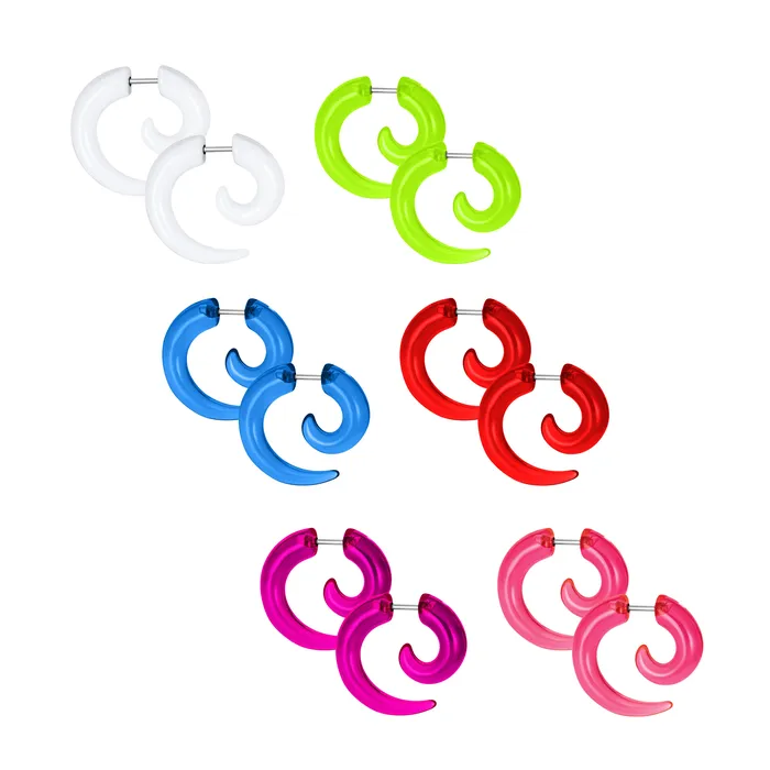 BlingJewelry Wholesale Earrings Unisex Spiral Tribal Ear Plug Taper Earrings Set 6 Pcs Various Colors