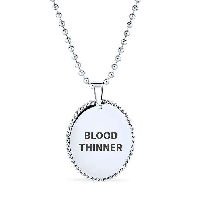 BlingJewelry Wholesale Necklaces Medical ID Dog Tag Pendant Necklace Oval Rope Edge Stainless Steel