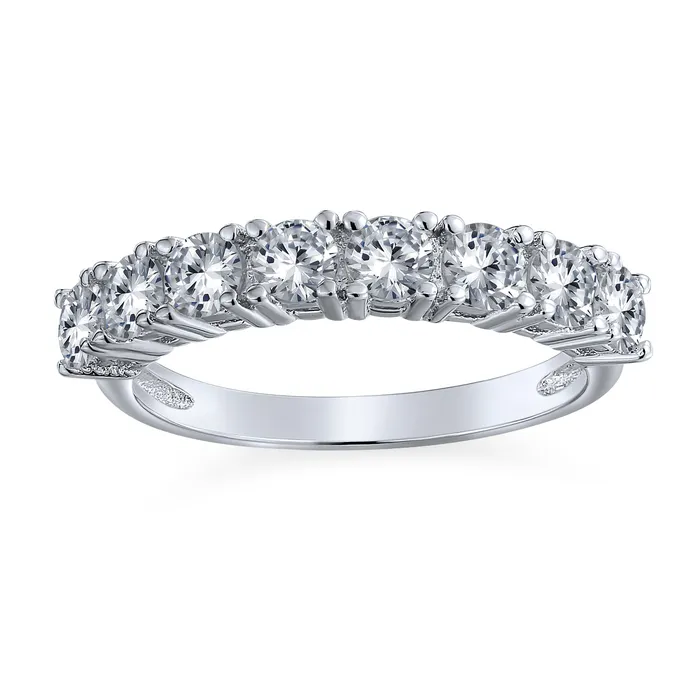 BlingJewelry Wholesale Rings Simple Thin Round CZ Stackable Cocktail Statement Ring Sterling Silver Band