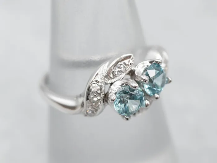 Blue Zircon and Diamond Toi et Moi Bypass Ring Market Square Jewelers Rings