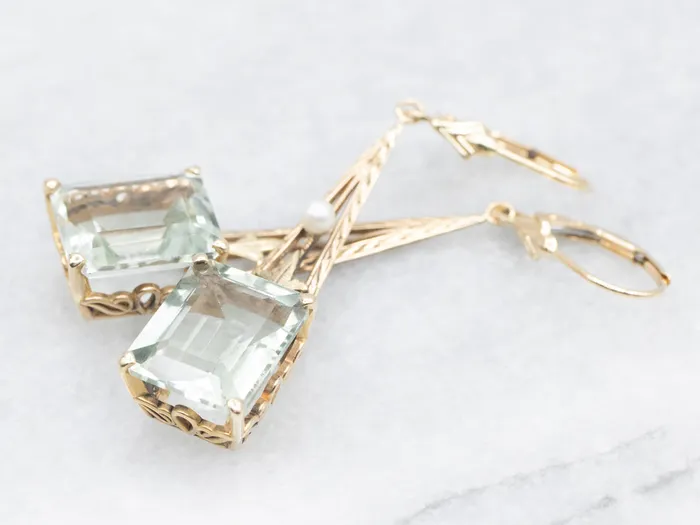 Botanical Green Quartz and Seed Pearl Drop Earrings Market Square Jewelers Earrings