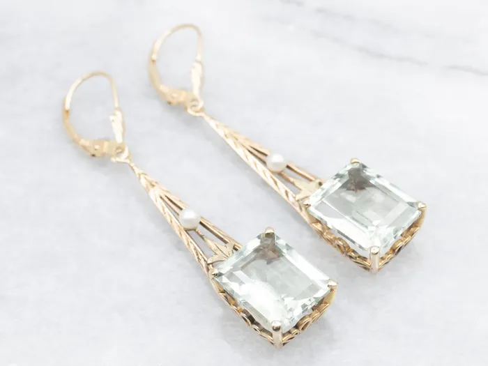 Botanical Green Quartz and Seed Pearl Drop Earrings Market Square Jewelers Earrings