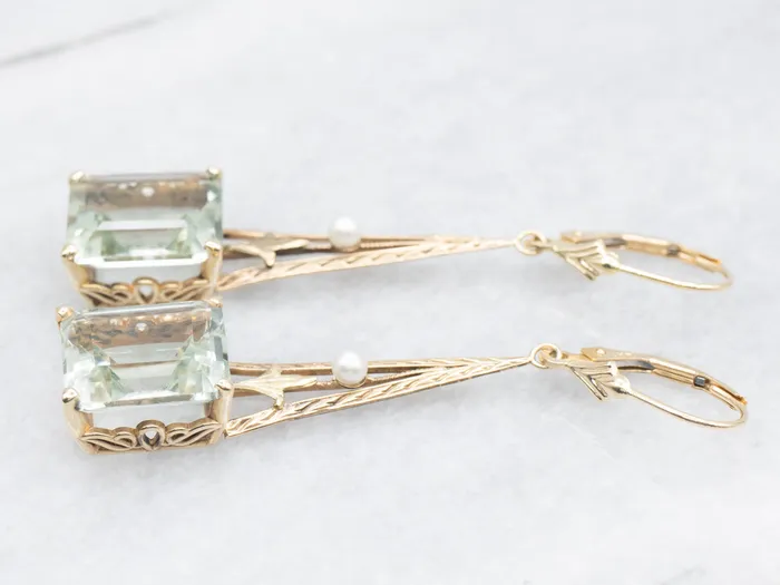 Botanical Green Quartz and Seed Pearl Drop Earrings Market Square Jewelers Earrings