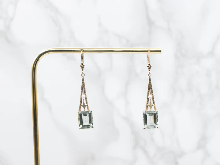 Botanical Green Quartz and Seed Pearl Drop Earrings Market Square Jewelers Earrings