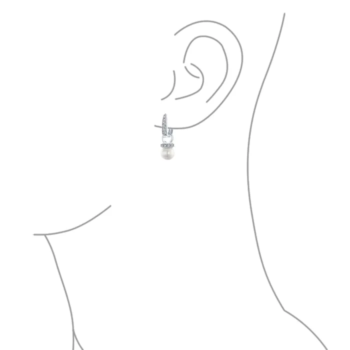 Bridal Imitation White Pearl Drop CZ Hoop Earring Silver Plated BlingJewelry Wholesale Earrings