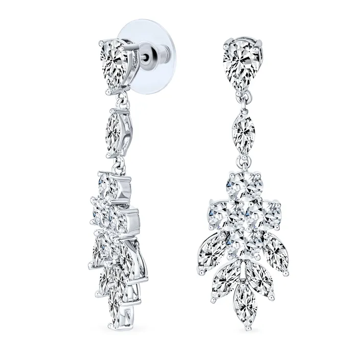Bridal Teardrop Marquise CZ Dangle Chandelier Earrings Silver Plated Brass BlingJewelry Wholesale Earrings Bridal Teardrop Marquise CZ Dangle Chandelier Earrings Silver Plated Brass BlingJewelry Wholesale Earrings
