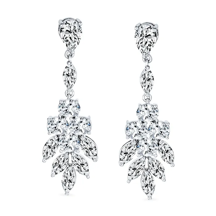 Bridal Teardrop Marquise CZ Dangle Chandelier Earrings Silver Plated Brass BlingJewelry Wholesale Earrings Bridal Teardrop Marquise CZ Dangle Chandelier Earrings Silver Plated Brass BlingJewelry Wholesale Earrings