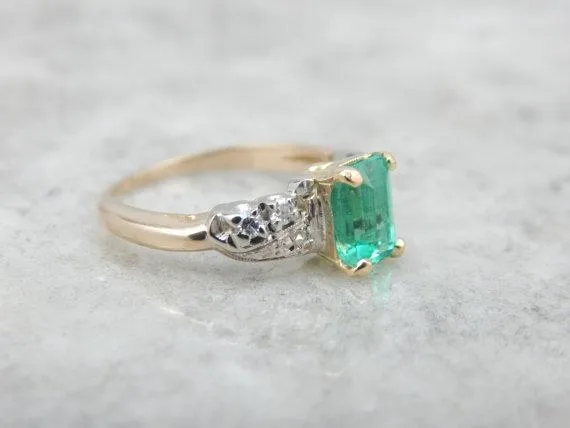 Colombian Emerald and Retro Era Ring for Engagement or Cocktail Piece Market Square Jewelers Rings