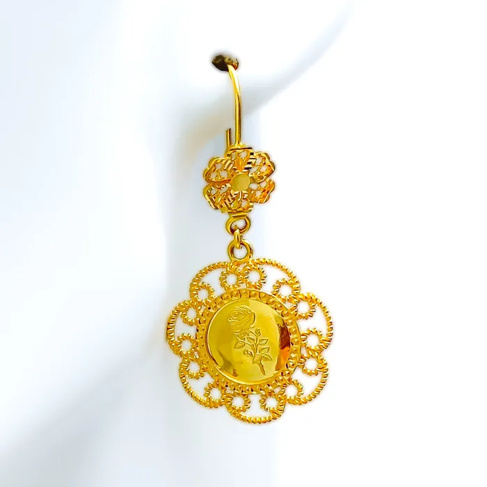 Earrings Andaaz Jewelers Glam Eclectic Floral 21k Gold Coin Hanging Earrings Earrings Andaaz Jewelers Glam Eclectic Floral 21k Gold Coin Hanging Earrings