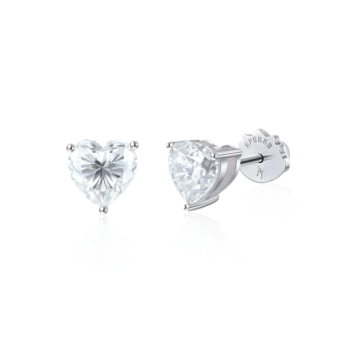 Earrings aporro Moissanite Heart Stud Earrings