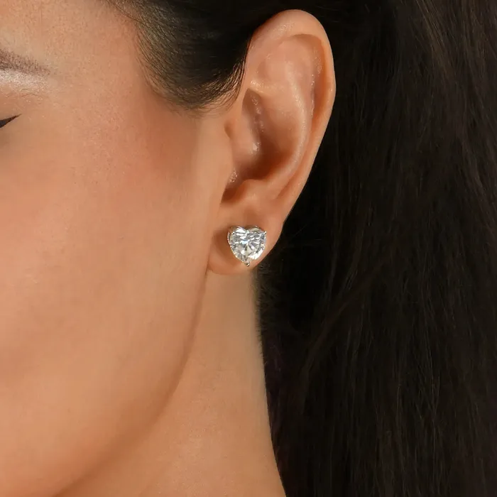 Earrings aporro Moissanite Heart Stud Earrings