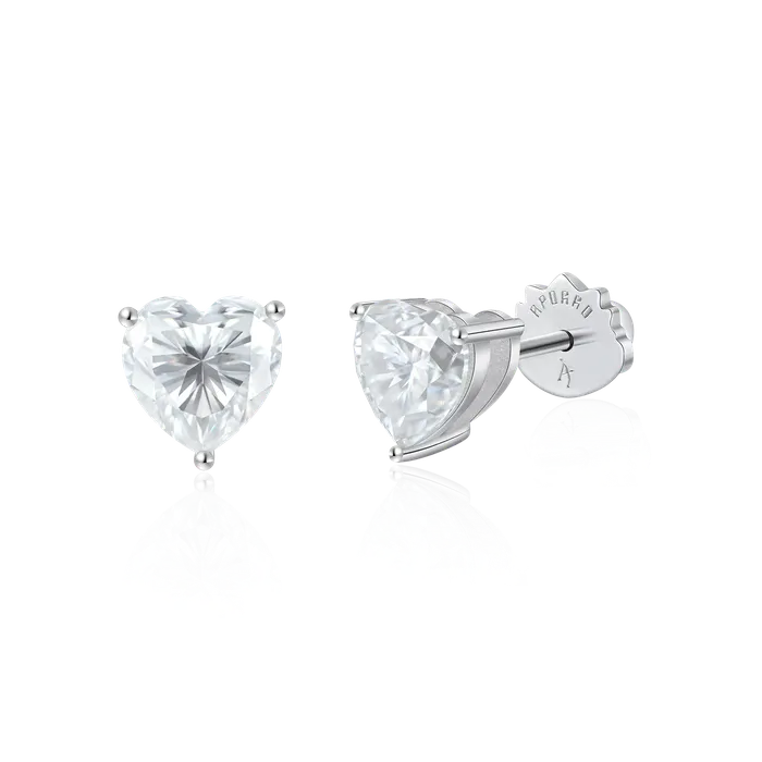 Earrings aporro Moissanite Heart Stud Earrings