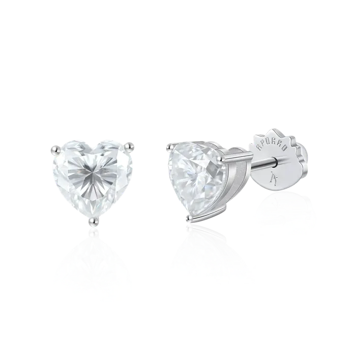 Earrings aporro Moissanite Heart Stud Earrings