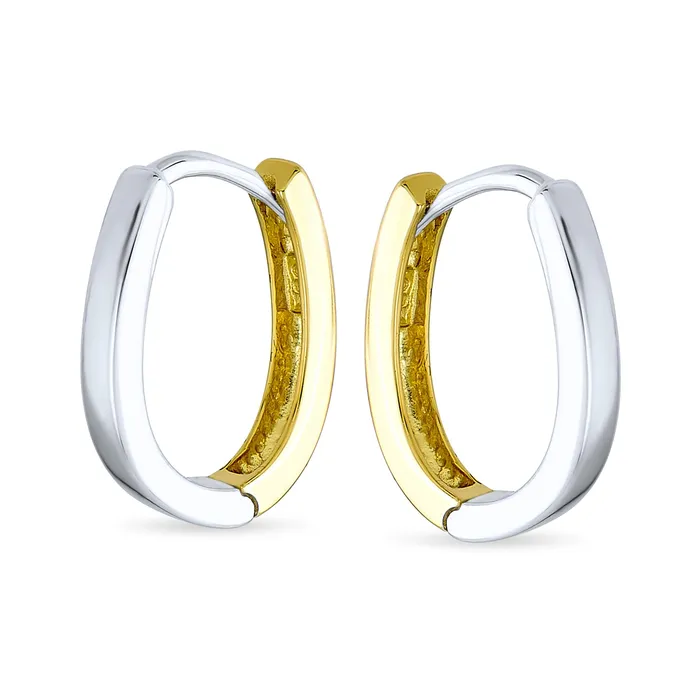 Earrings BlingJewelry Wholesale Classic Two Tone Geometric Hoop Huggie Earrings in 14K Gold Sterling Silver Earrings BlingJewelry Wholesale Classic Two Tone Geometric Hoop Huggie Earrings in 14K Gold Sterling Silver