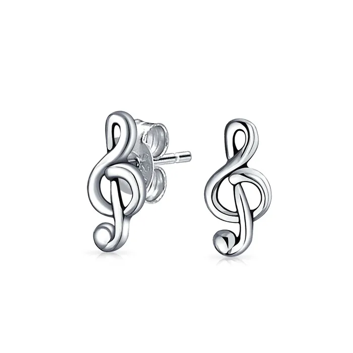 Earrings BlingJewelry Wholesale Tiny Delicate Music G Treble Clef Note Stud Earrings Musician Sterling Silver