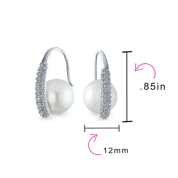 Earrings Bridal White Pearl Dangle Chandelier Earrings with CZ Pave and Silver Plating BlingJewelry Wholesale