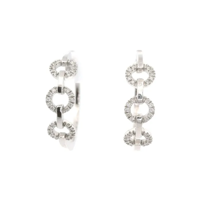 Earrings Classic Creations 18kt White Gold 1 inch Hoops with 3 Diamond Halos Earrings Earrings Classic Creations 18kt White Gold 1 inch Hoops with 3 Diamond Halos Earrings