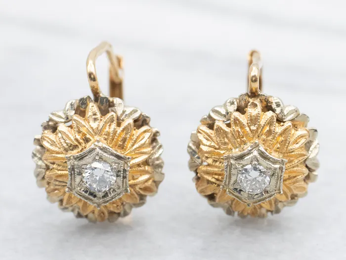 Earrings Ornate Vintage Two Tone Diamond Flower Drop Earrings Market Square Jewelers