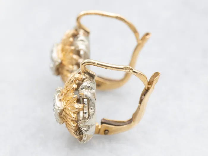 Earrings Ornate Vintage Two Tone Diamond Flower Drop Earrings Market Square Jewelers