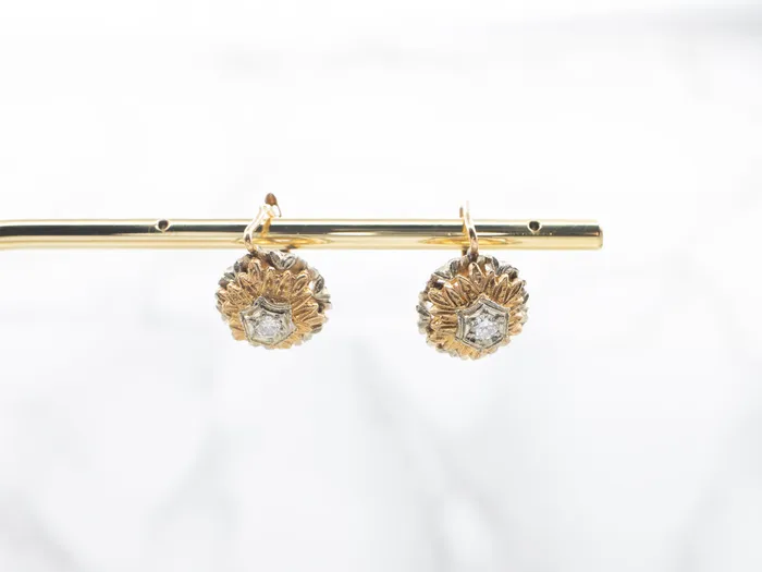 Earrings Ornate Vintage Two Tone Diamond Flower Drop Earrings Market Square Jewelers