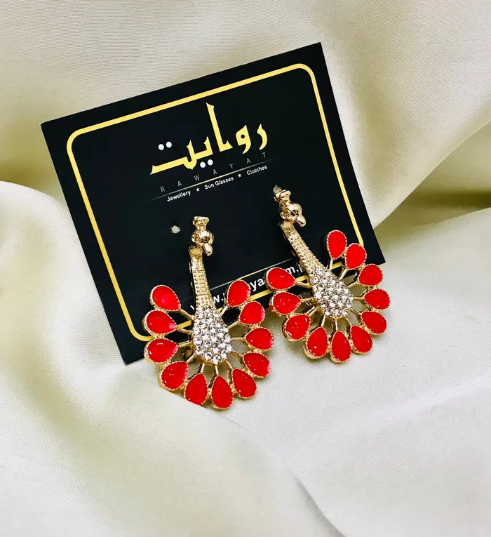 Earrings Peacock Earring Red Rawayat Jewellery
