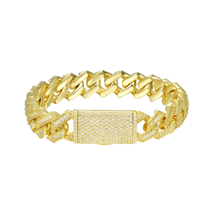 Halo Round Cut Moissanite Prong Cuban Link Bracelet 12mm old Bracelets
