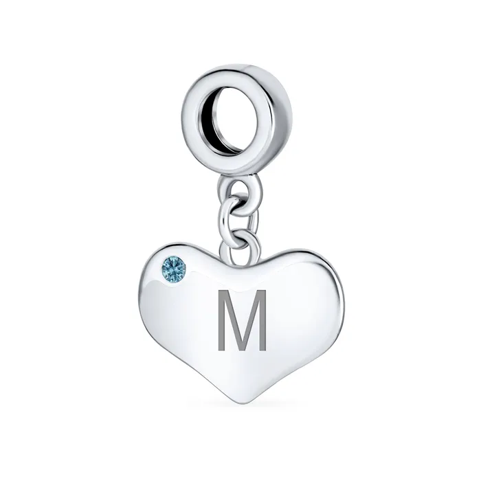 Initial Alphabet Bead Charm Blue Topaz Heart Dangle for Sterling Silver Bracelet BlingJewelry Wholesale Bracelets