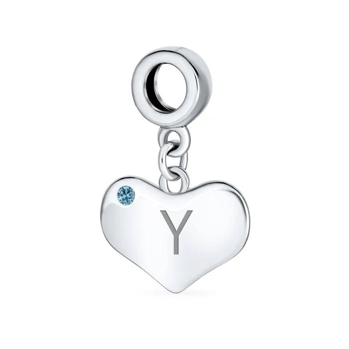 Initial Alphabet Bead Charm Blue Topaz Heart Dangle for Sterling Silver Bracelet BlingJewelry Wholesale Bracelets